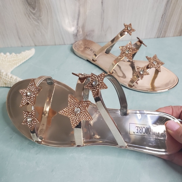 NEW Rose Gold Star Strap Sandals - Picture 7 of 9